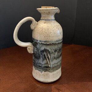 Handcrafted Ceramic Jug by Connie Pike Blue Beige Glaze Rustic Canadian Pottery